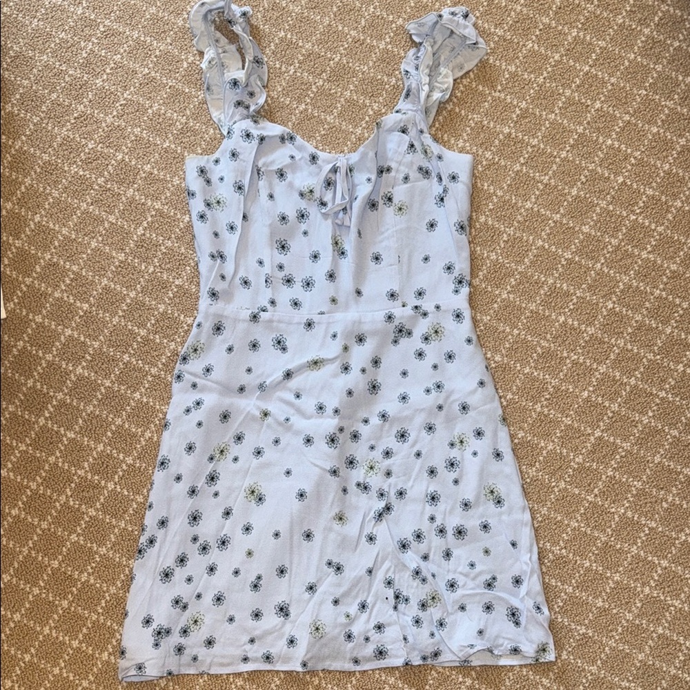 Aritzia Light Blue Floral Ruffle Strap Sundress
